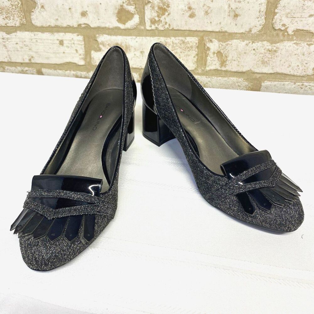Bandolino Black Fringe Block Heel Pumps Slip‑On Round Toe Size 7.5M